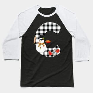 BW Buffalo Checks Pattern Monogram C | Snowman Baseball T-Shirt